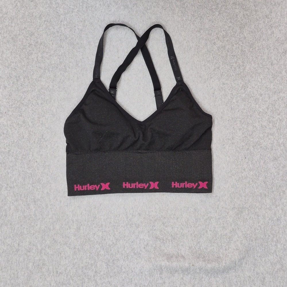 Hurley Women Sports Bra Small Black Wireless Longline Strap Adjustable‎